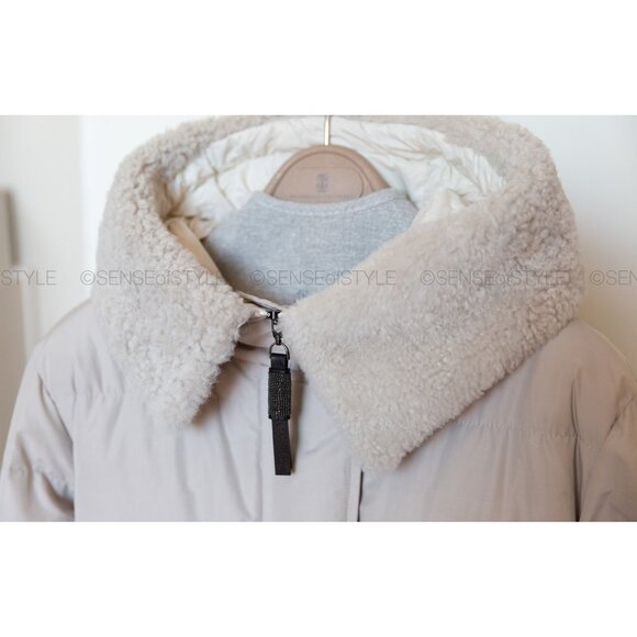 Brunello Cucinelli Women's Puffer Jacket with Fur Collar Monili trim size S 40 - Picture 9 of 11